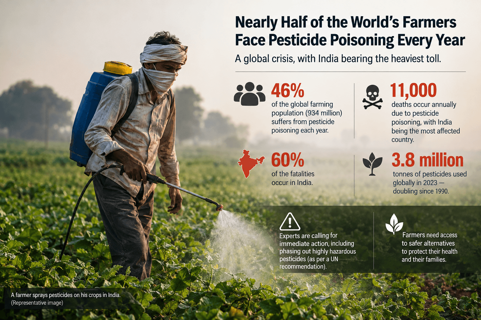 Almost half of world’s farmers poisoned by pesticides every year, experts find