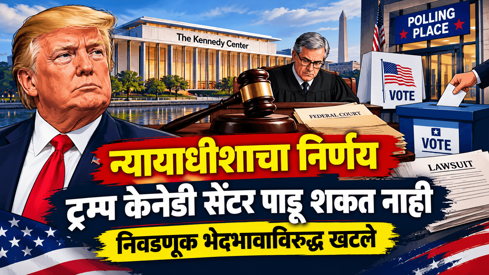 न्यायाधीशाचा निर्णय: ट्रम्प केनेडी सेंटर पाडू शकत नाही; निवडणूक भेदभावाविरुद्ध खटले